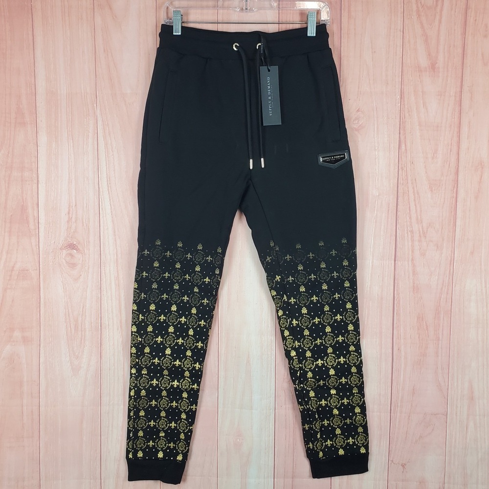 Supply & Demand Sweatpants Mens Small Black Royalty Monogram Fleece Lined Jogger